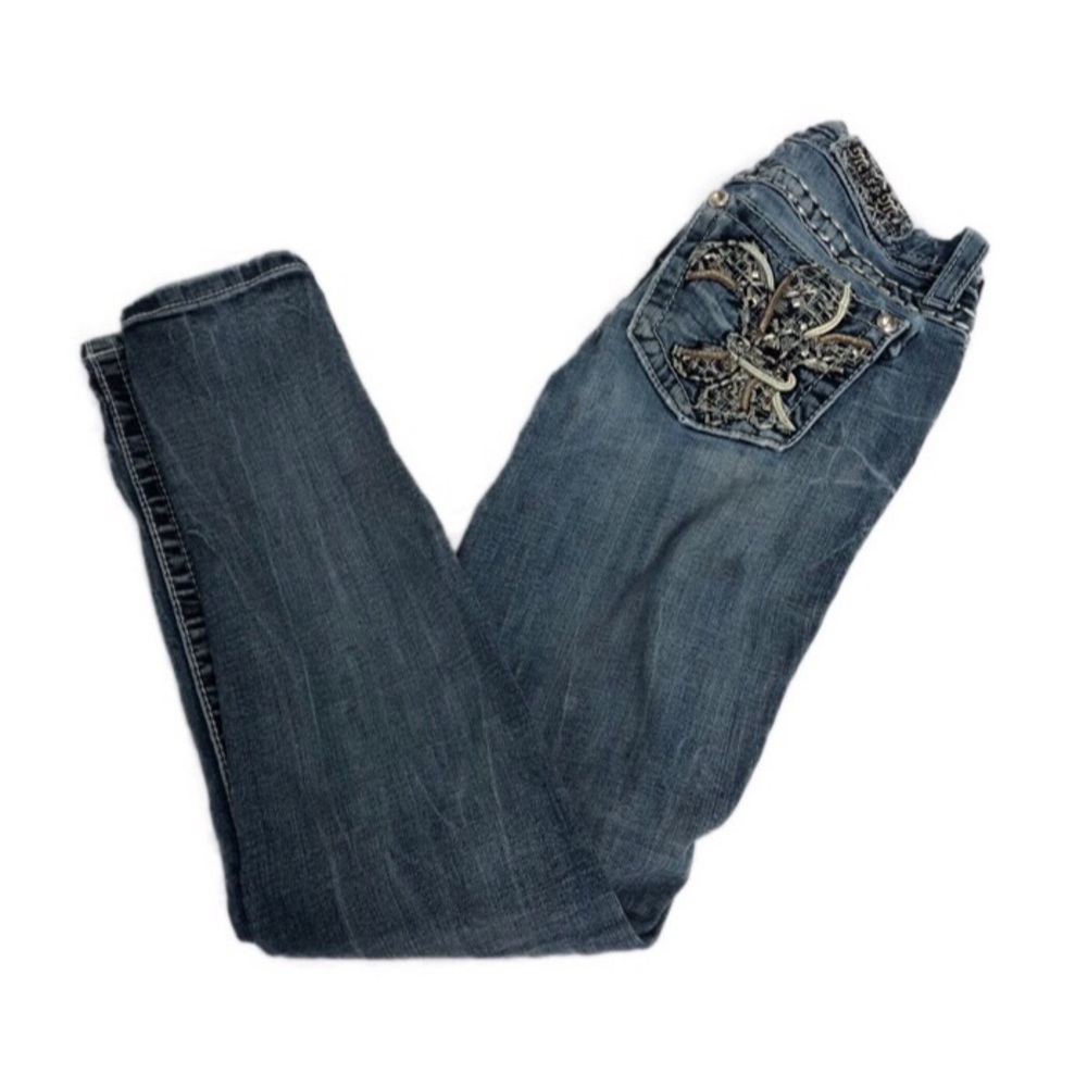 Miss Me Standard Skinny Jean FleurDeLis Pockets 26